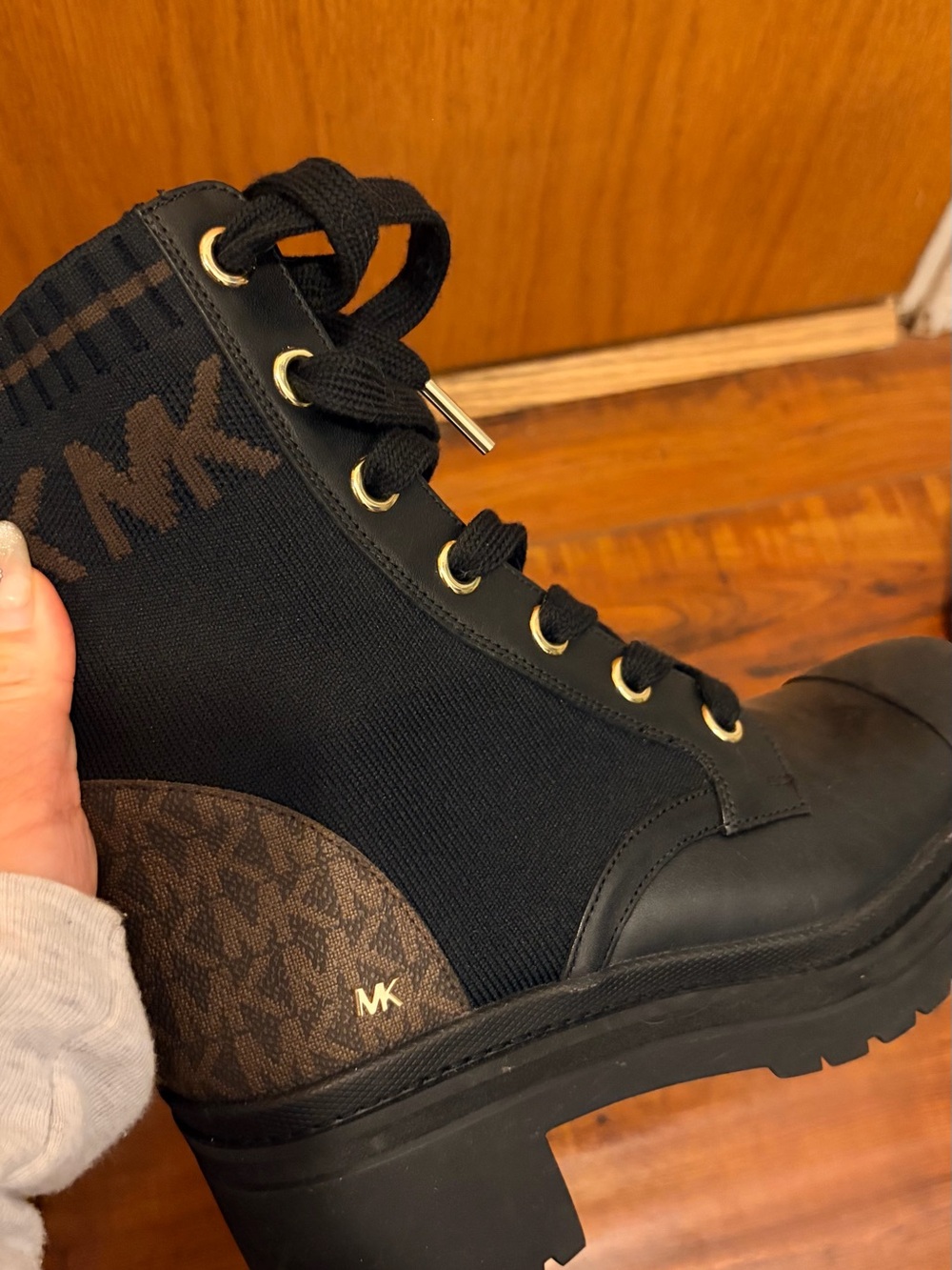 Michael Kors Black & Brown MK Monogram Lug-Soled Ankle Boots